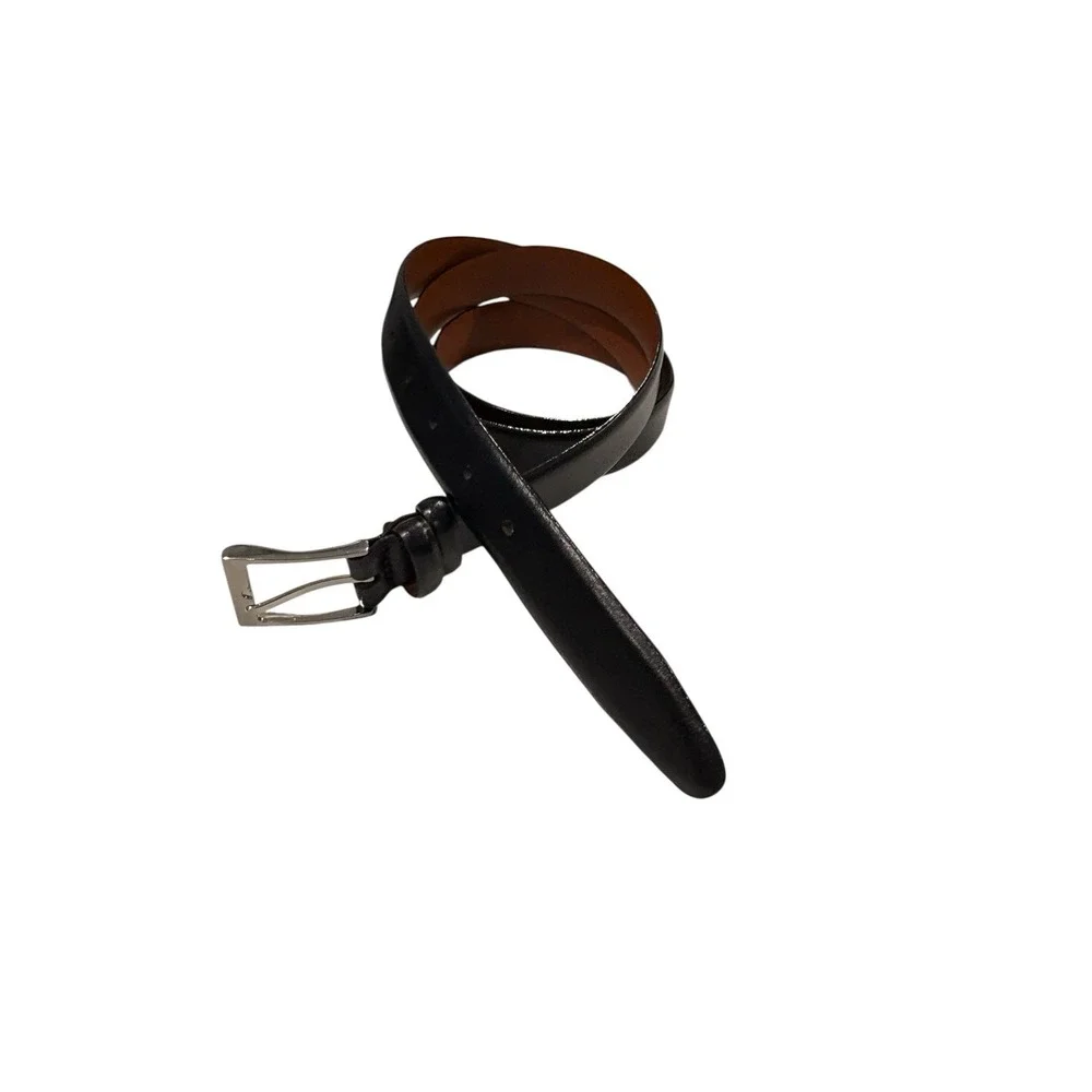 Mens Full Grain Genuine Leather Belt Black‎ Size 46 Silver Buckle